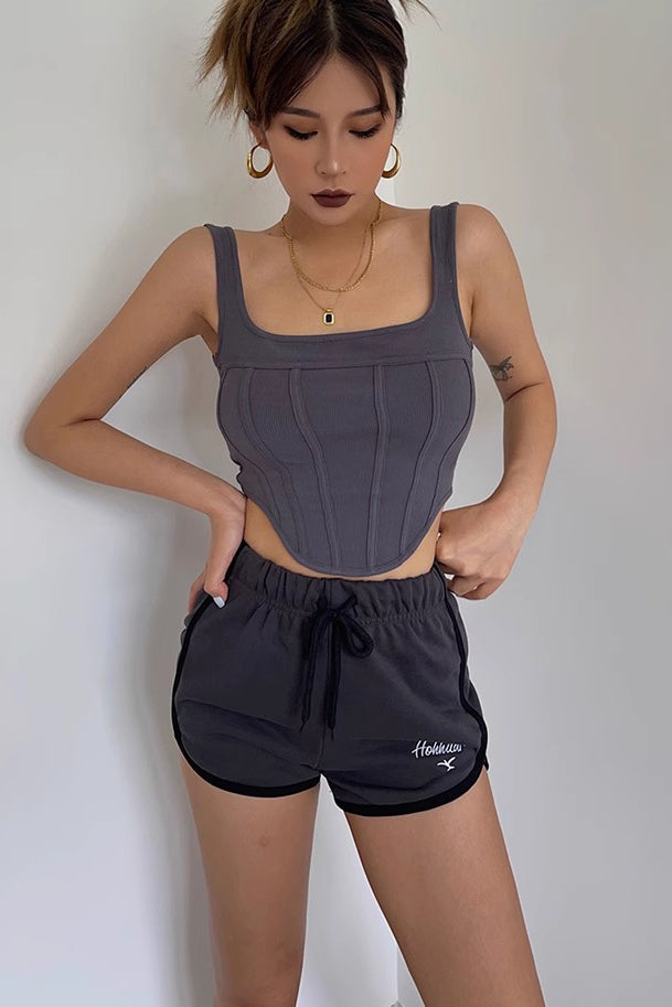 Sleeveless Scoop Neck Asymmetrical Hem Tank Tops Fitted Cami Tee Shirts