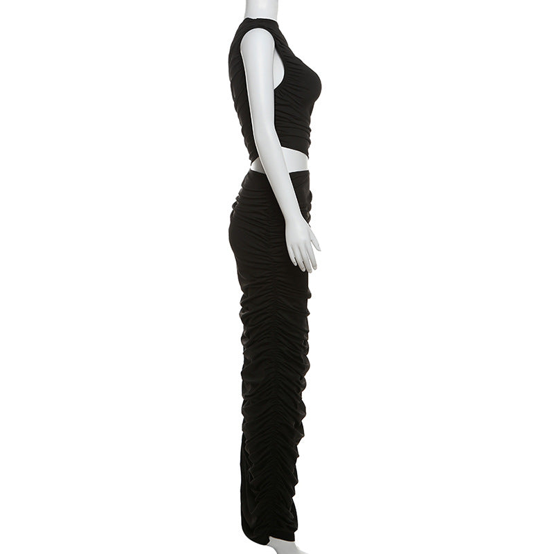 One-Shoulder Ruched Crop Top & Maxi Skirt Set 6