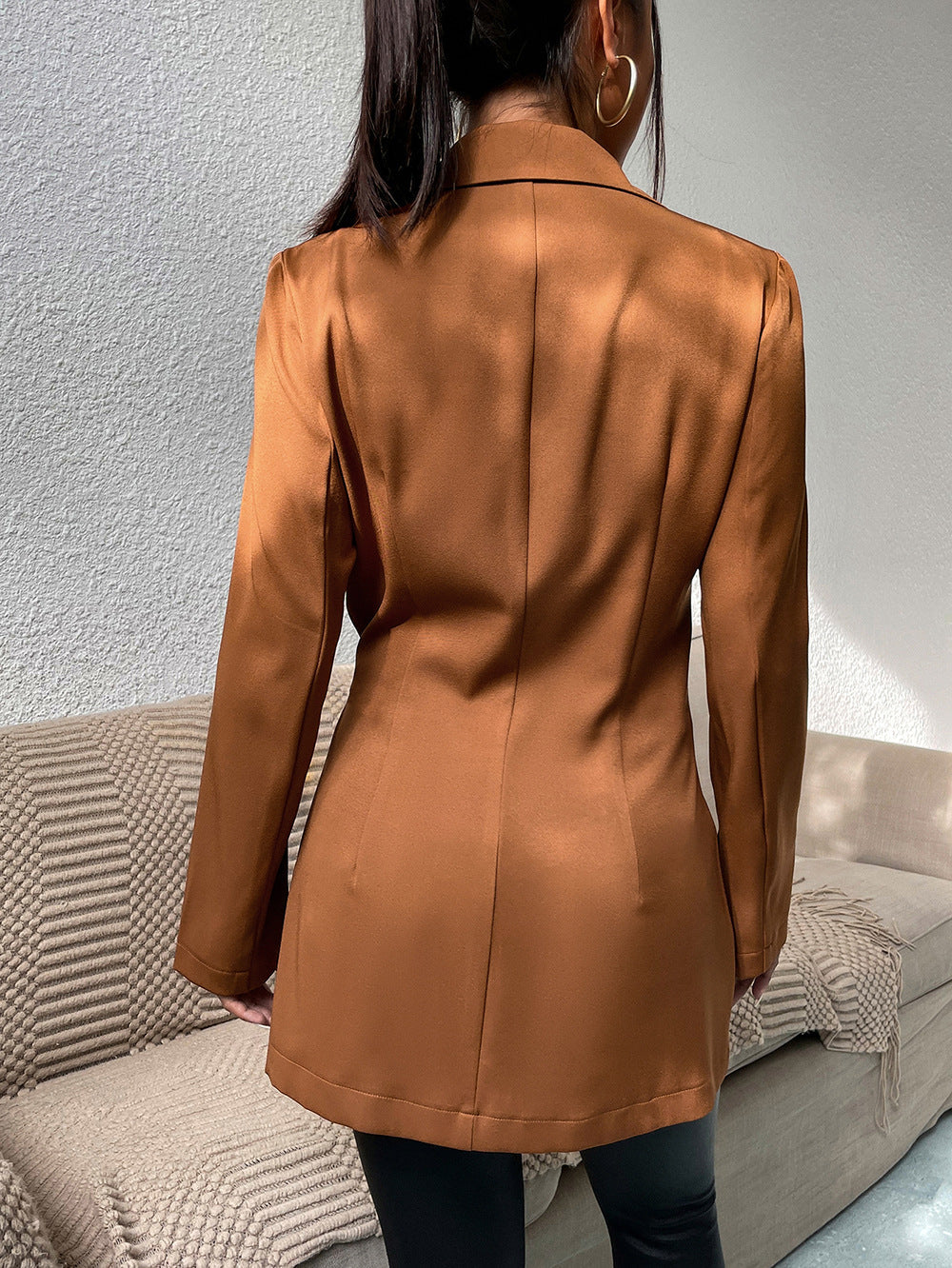 Brown Slim Fit Mid-Length Cardigan Coat for Stylish Layers