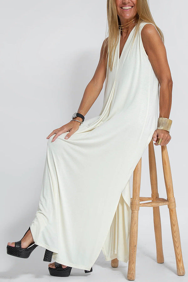 Sleeveless V-neck Elegant Long Dress with Matching Cardigan