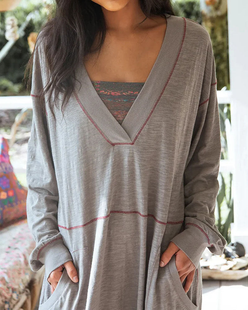V-neck Wide Lapel Loose Drop Crotch Design Jumpsuit - Fashionpara