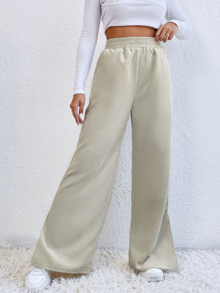 High waist corduroy slit hem trousers