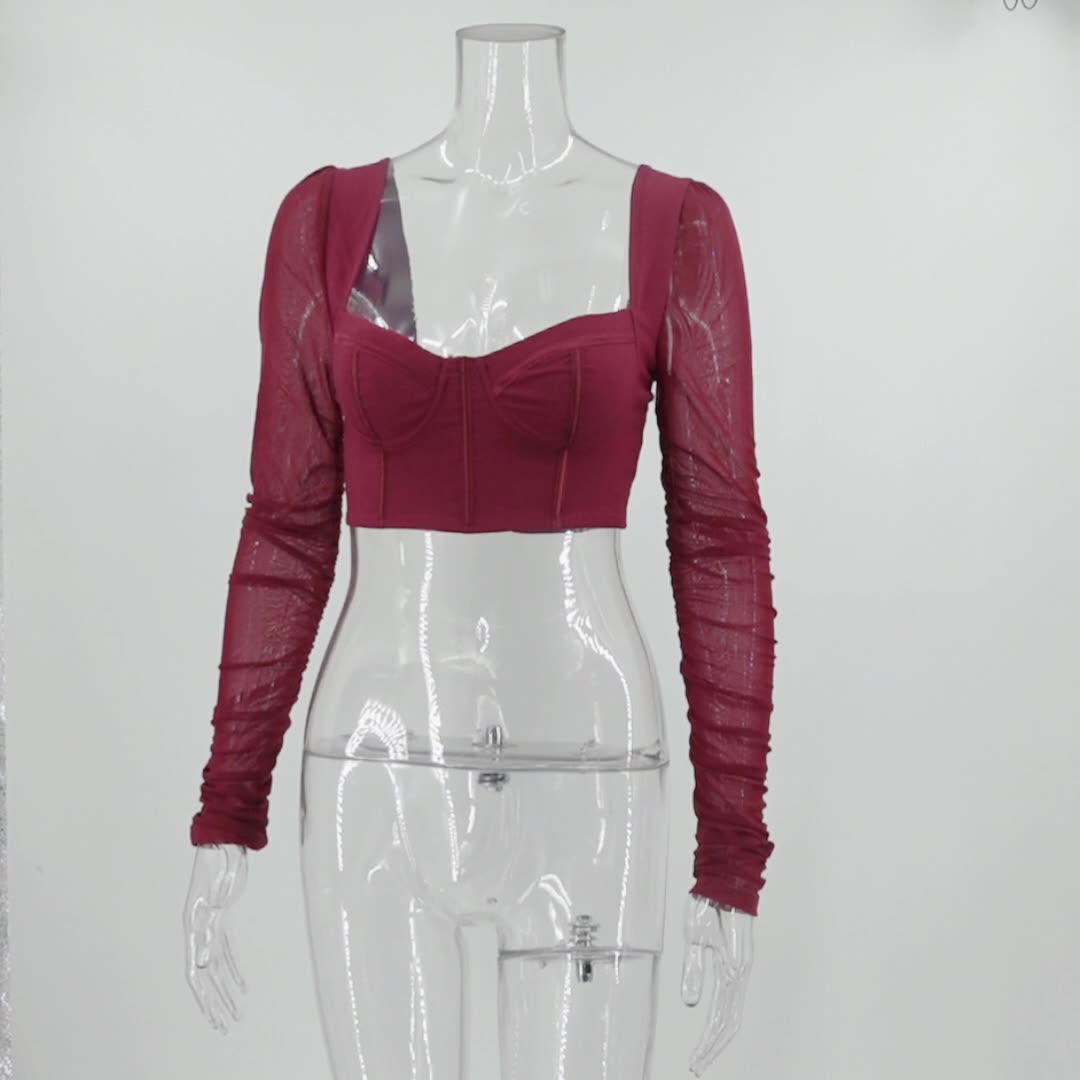 Fern Puff Long Sleeve Ruched Corset Top