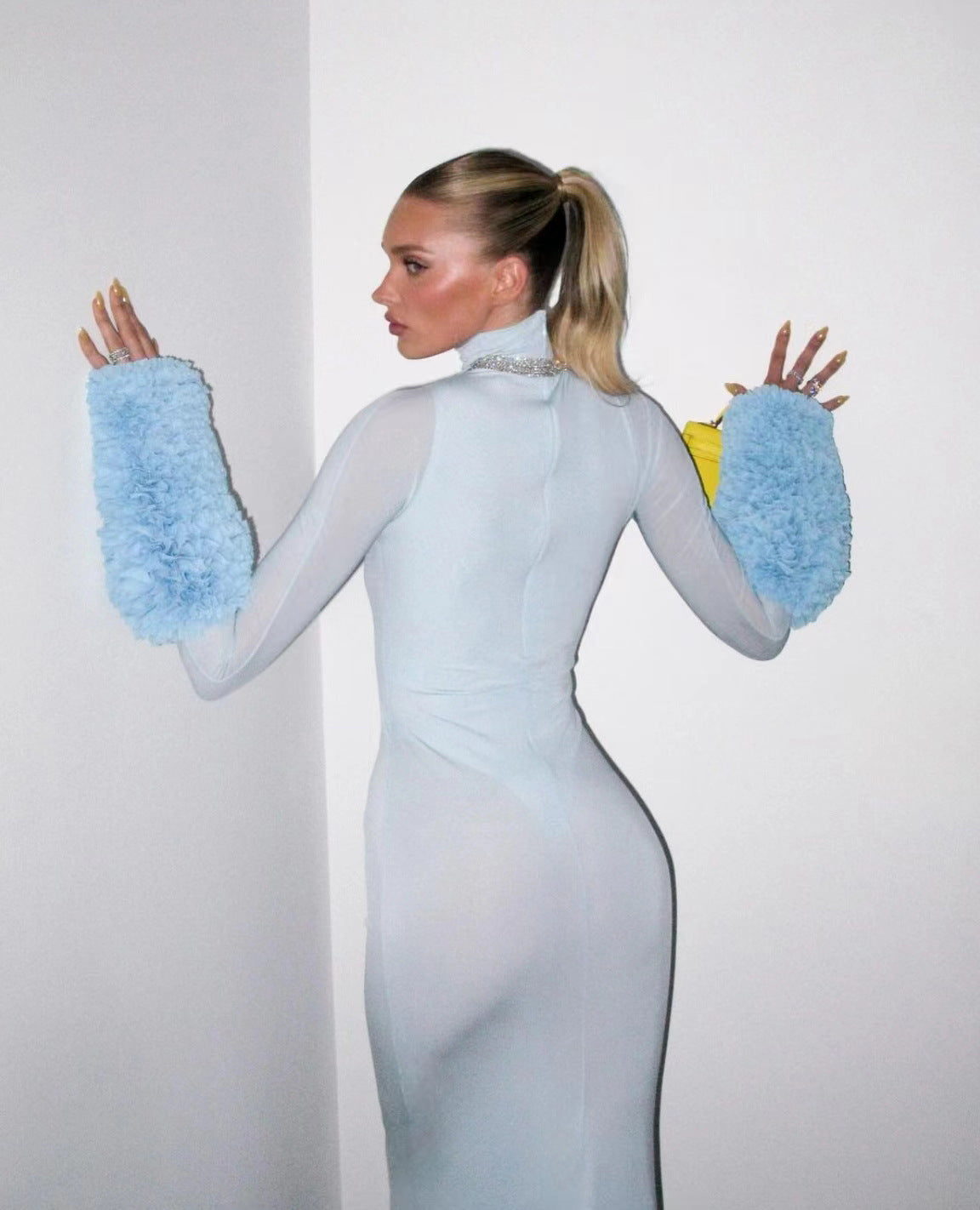 Turtleneck Long-Sleeve Knit Column Maxi Dress 7