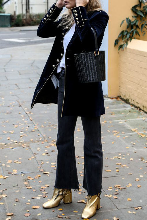 Thermal Velvet Patchwork Multi-Button Coat for Stylish Warmth