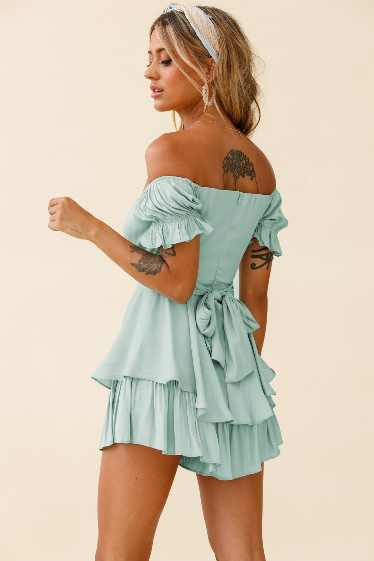 Mahoney Smocked Ruffle Mini Dress - Pistachio