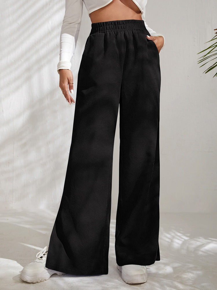 High waist corduroy slit hem trousers