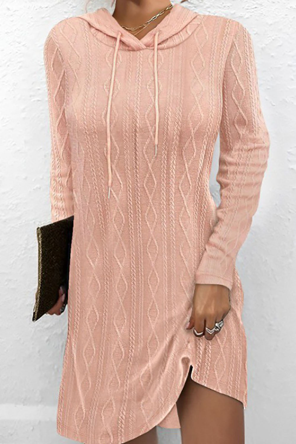 Lace-Up Jacquard Hooded Sweater Dress for Effortless Style