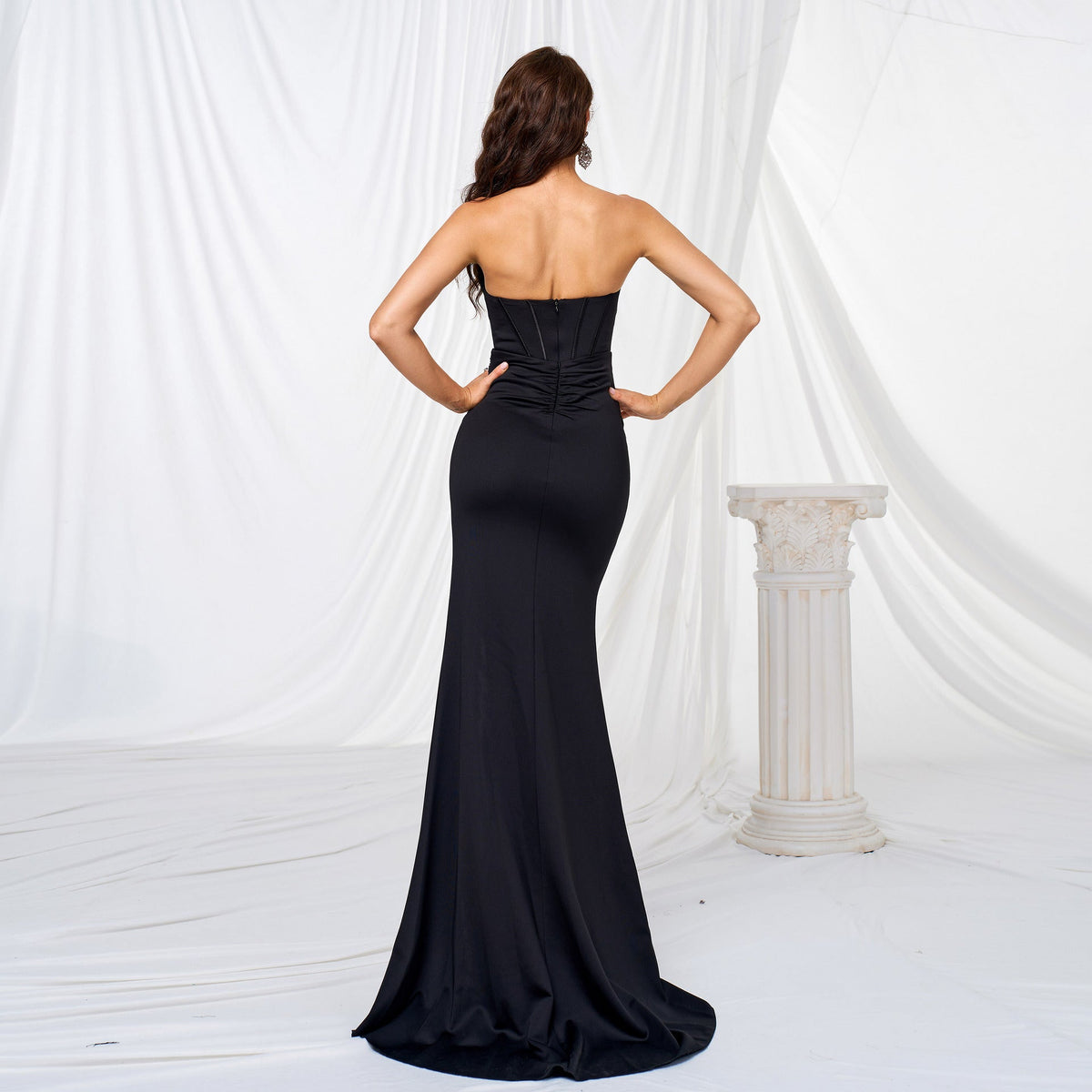Solid Color Strapless Slit Bodycon Cocktail Dress - View 8