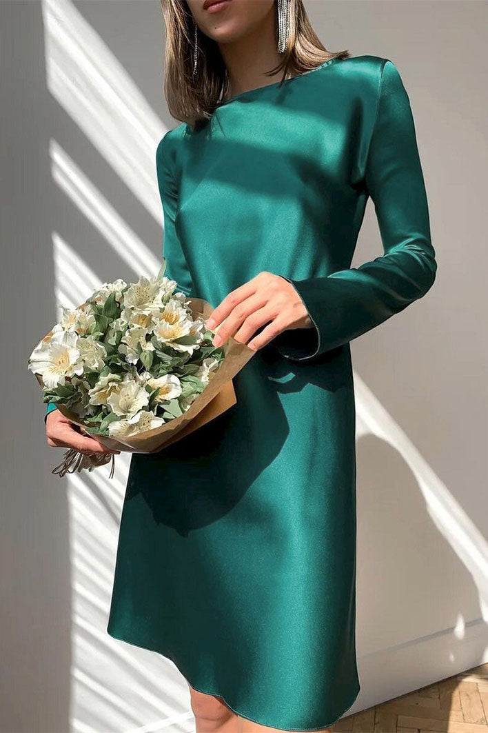 Flared Sleeves Satin High Waist Dress - Fashionpara