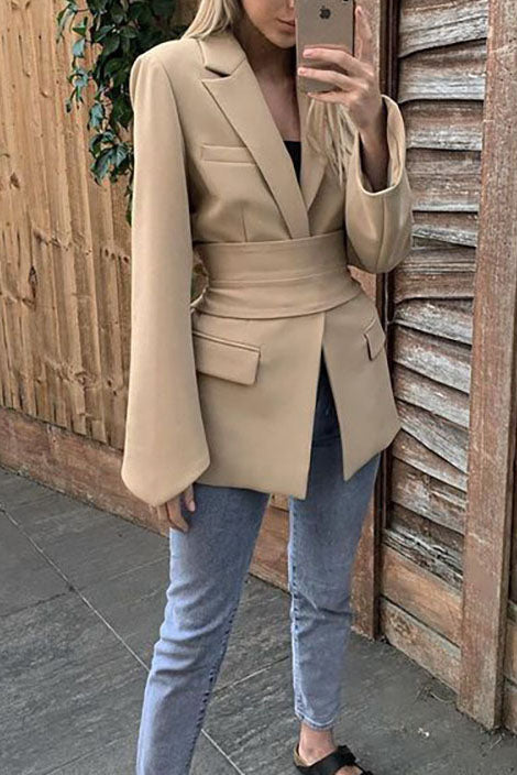 Belted Solid Color Tunic Jacket for Effortless Style