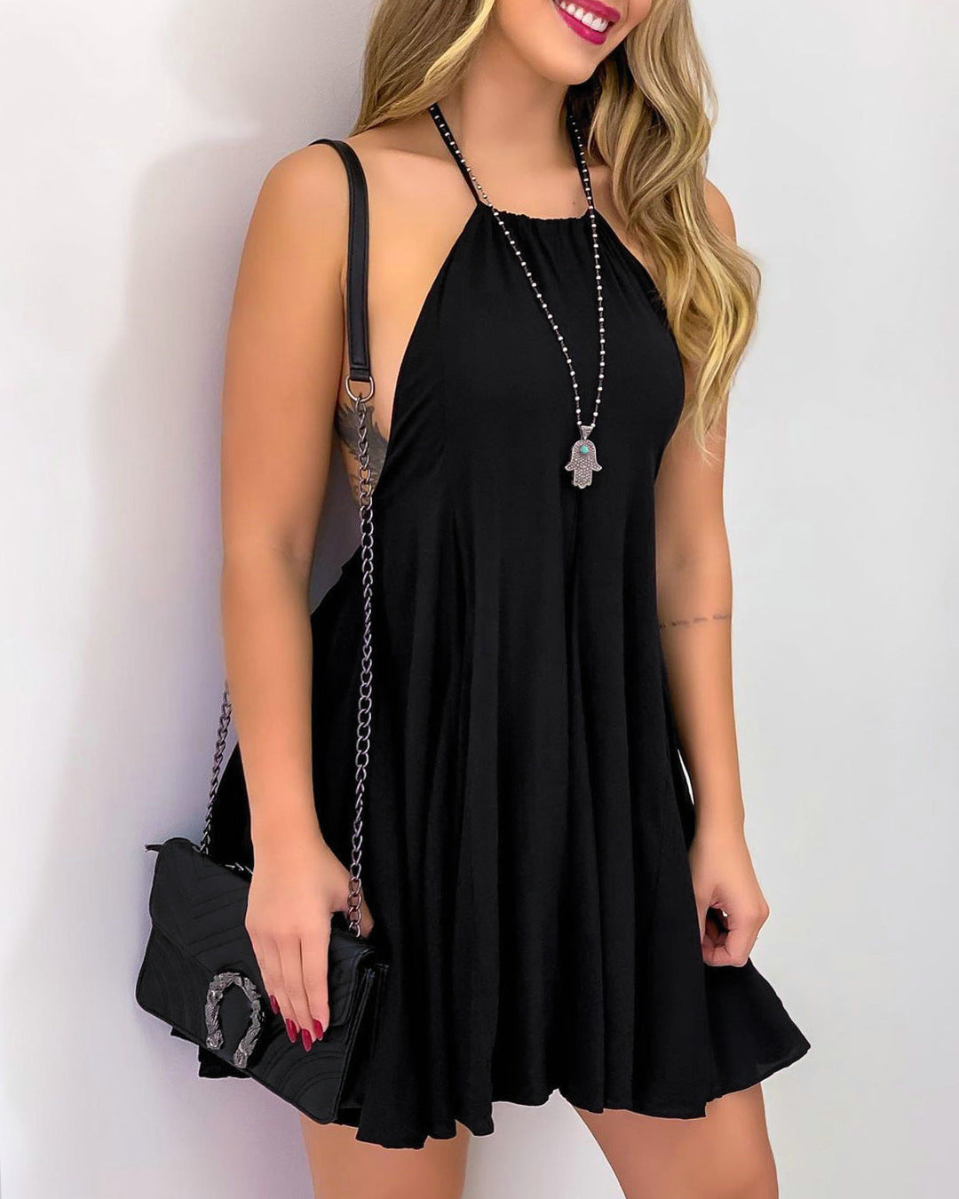 Halter Neck Sleeveless Swing Mini Dress