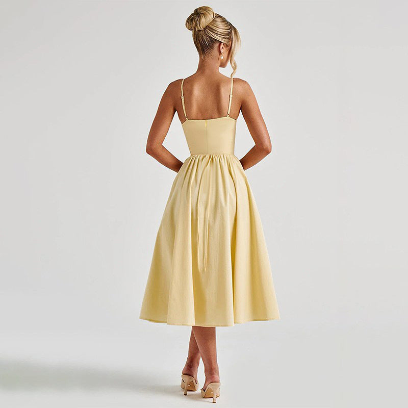 Satin Sweetheart Corset Full-Skirt Midi Dress 4