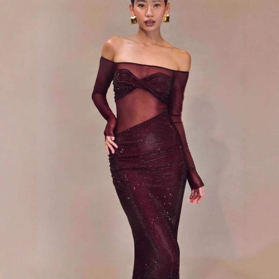 Chic One-Shoulder Rhinestone Fitted Prom Dress