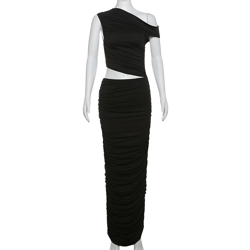 One-Shoulder Ruched Crop Top & Maxi Skirt Set 5
