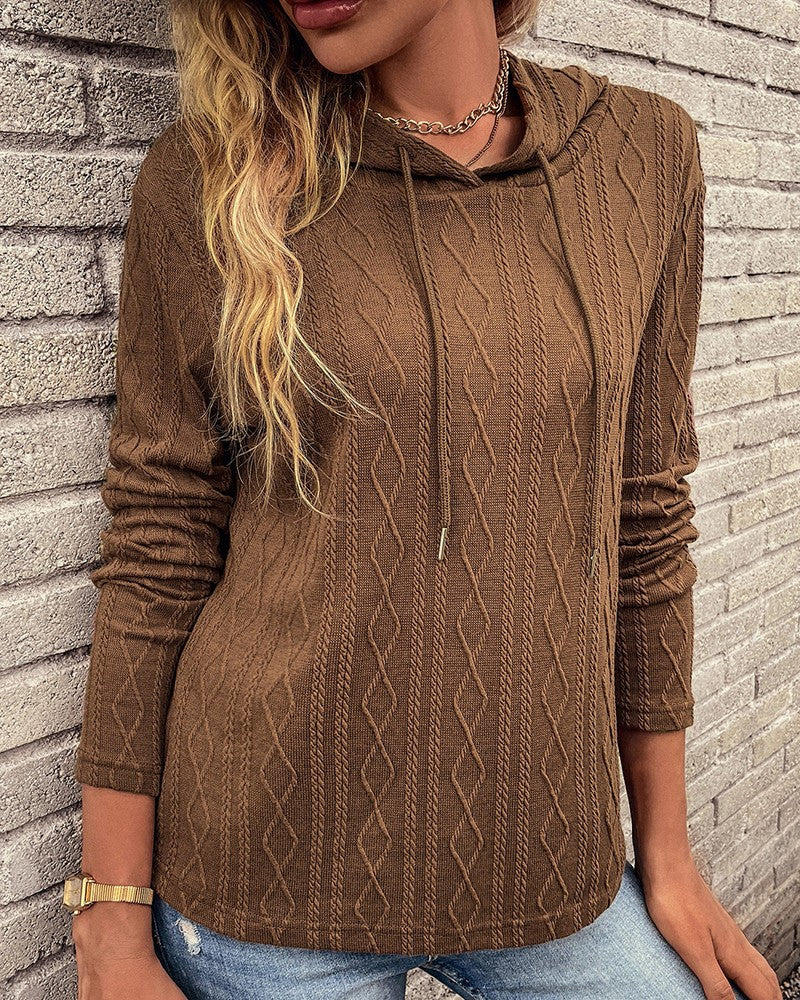 Lace-Up Long Sleeve Hooded Sweater in Jacquard Knit