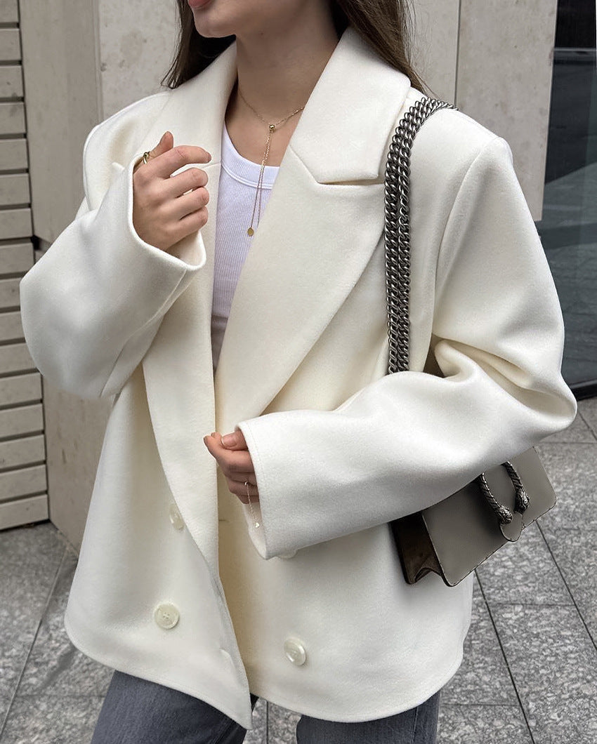 Vermont Village Double-Breasted Beige Wool Suit Jacket