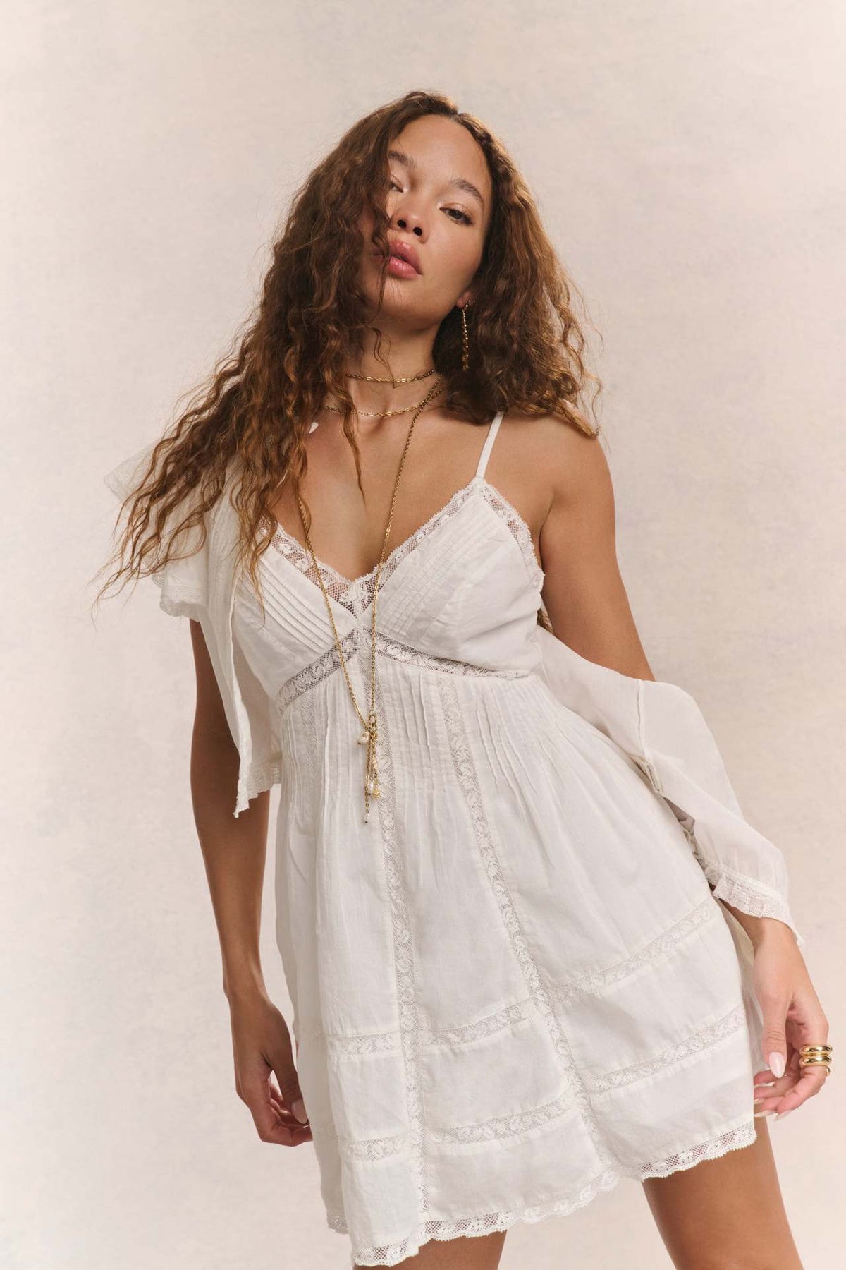Lace Patchwork Hollow Ruffle Cami Mini Dress
