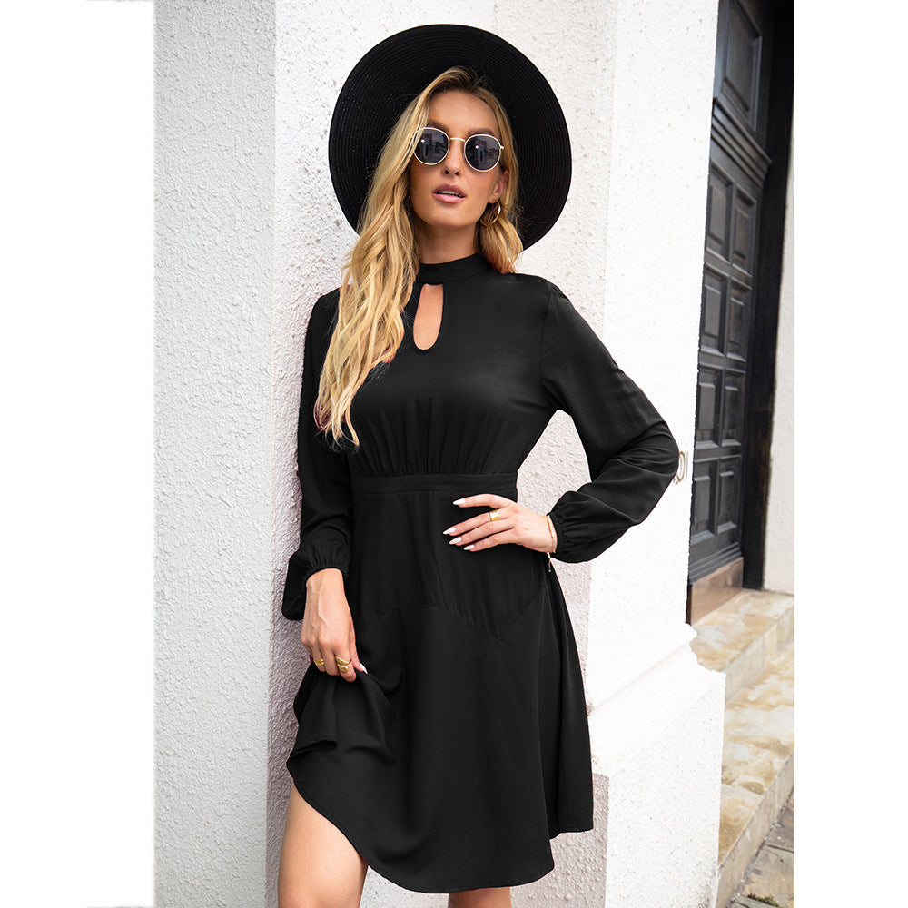 Keyhole High Neck Long Sleeve Fit & Flare Mini Dress 3
