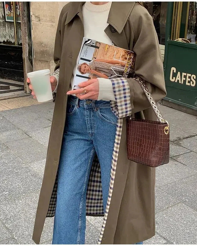Maple Trail Plaid Lined Trench Coat for Stylish Warmth