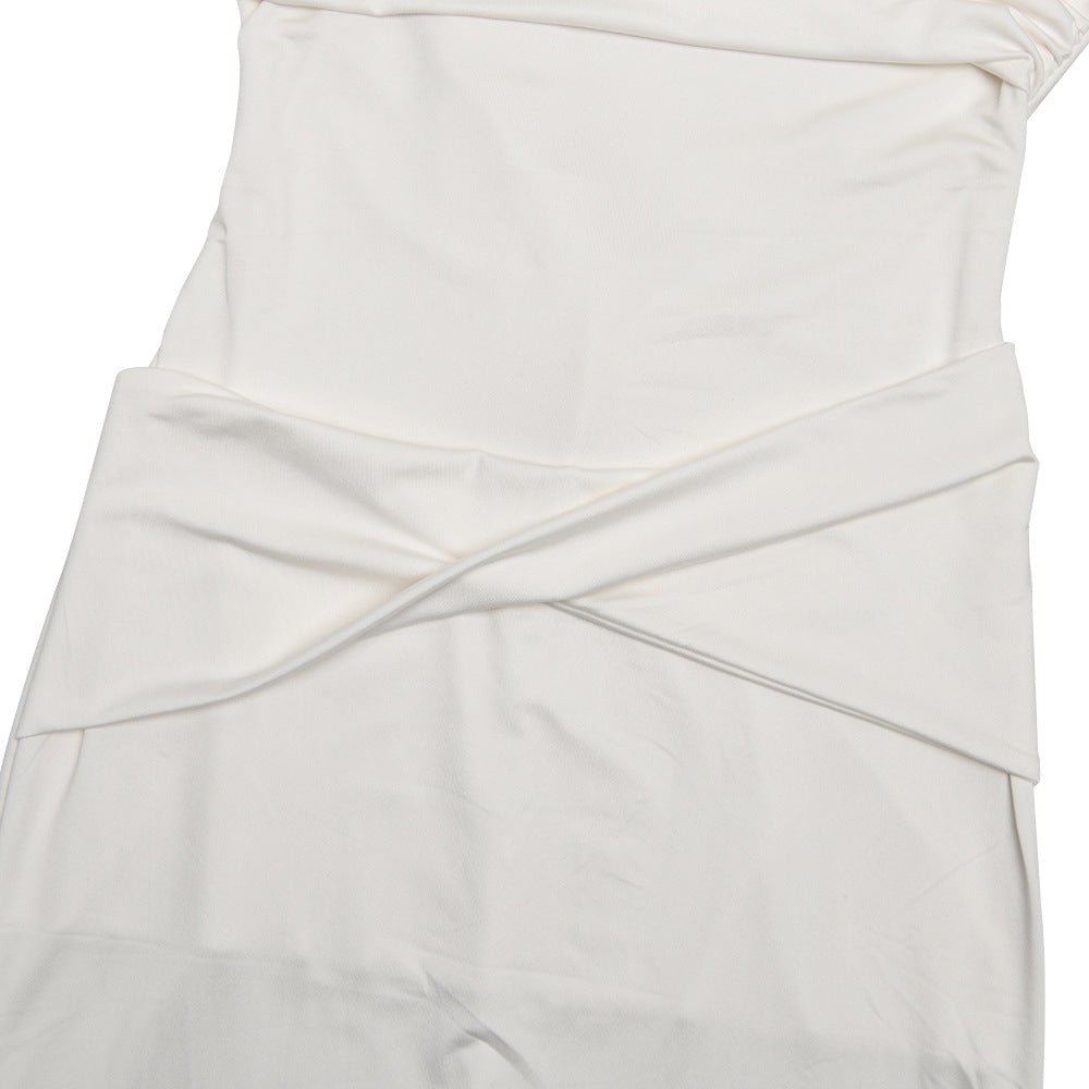 Ruched Boat Neck Draped Side-Slit Column Maxi Gown 10
