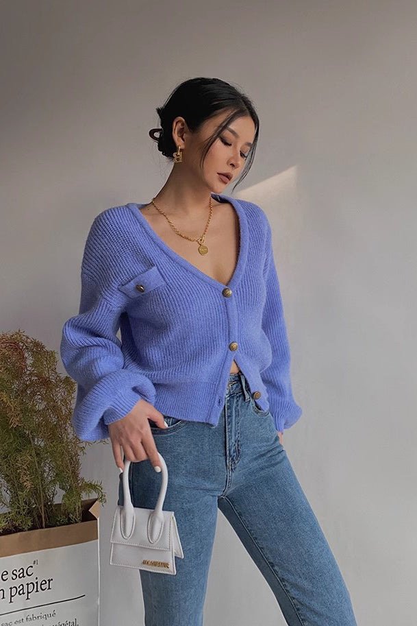 Rib-Knit Buttoned V Neck Sweater Cardigan for Everyday Style