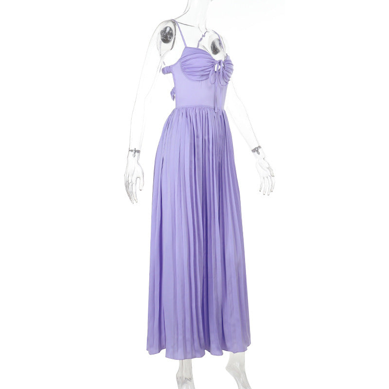 Sweetheart Tie-Front Pleated A-Line Midi Dress 7