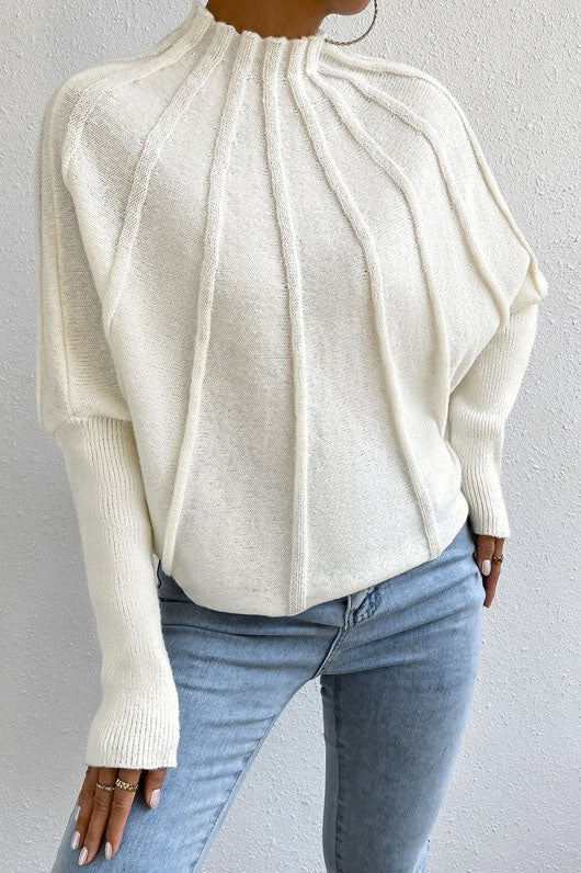 White Bat Sleeve Turtleneck Pullover Sweater for Chic Style
