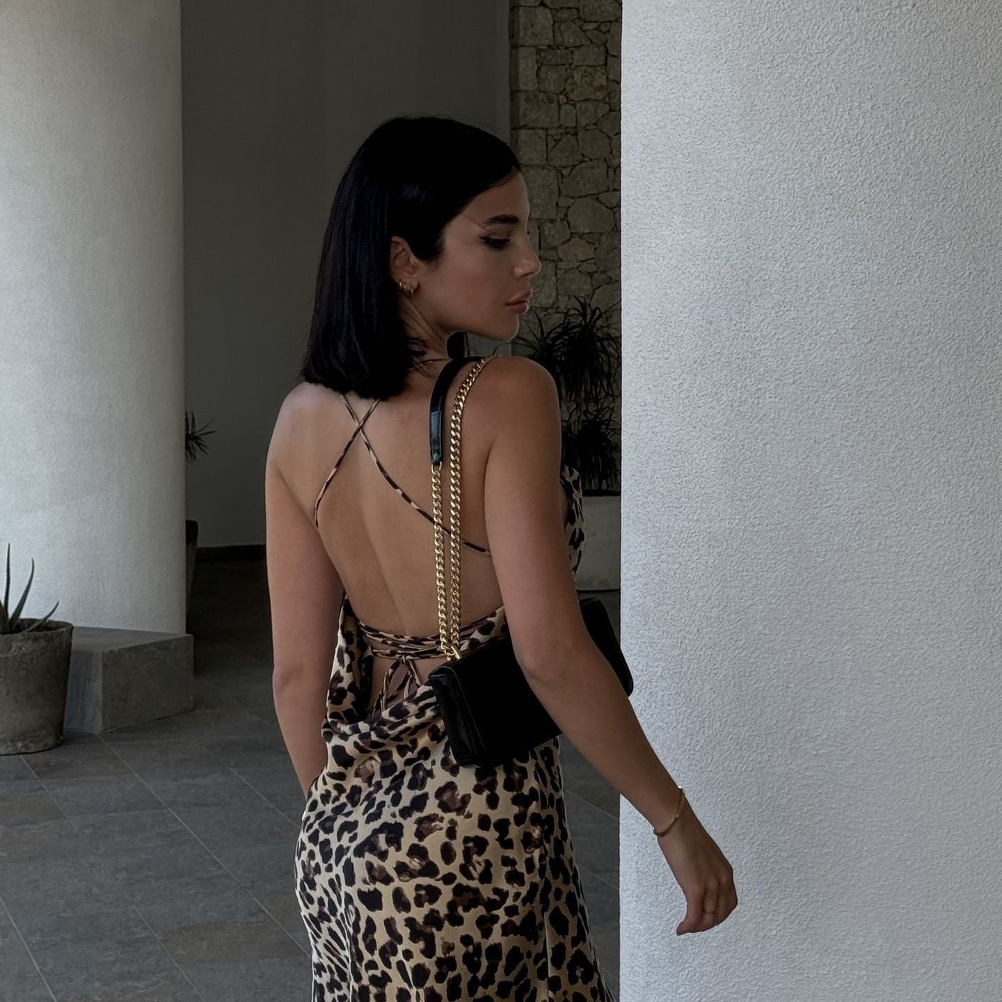 French Animal Print Silk-Satin Dress