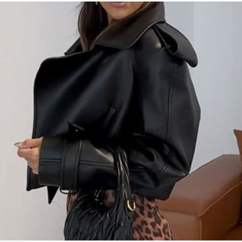 Cropped Black Vintage Leather Motorcycle Jacket for Bold Style