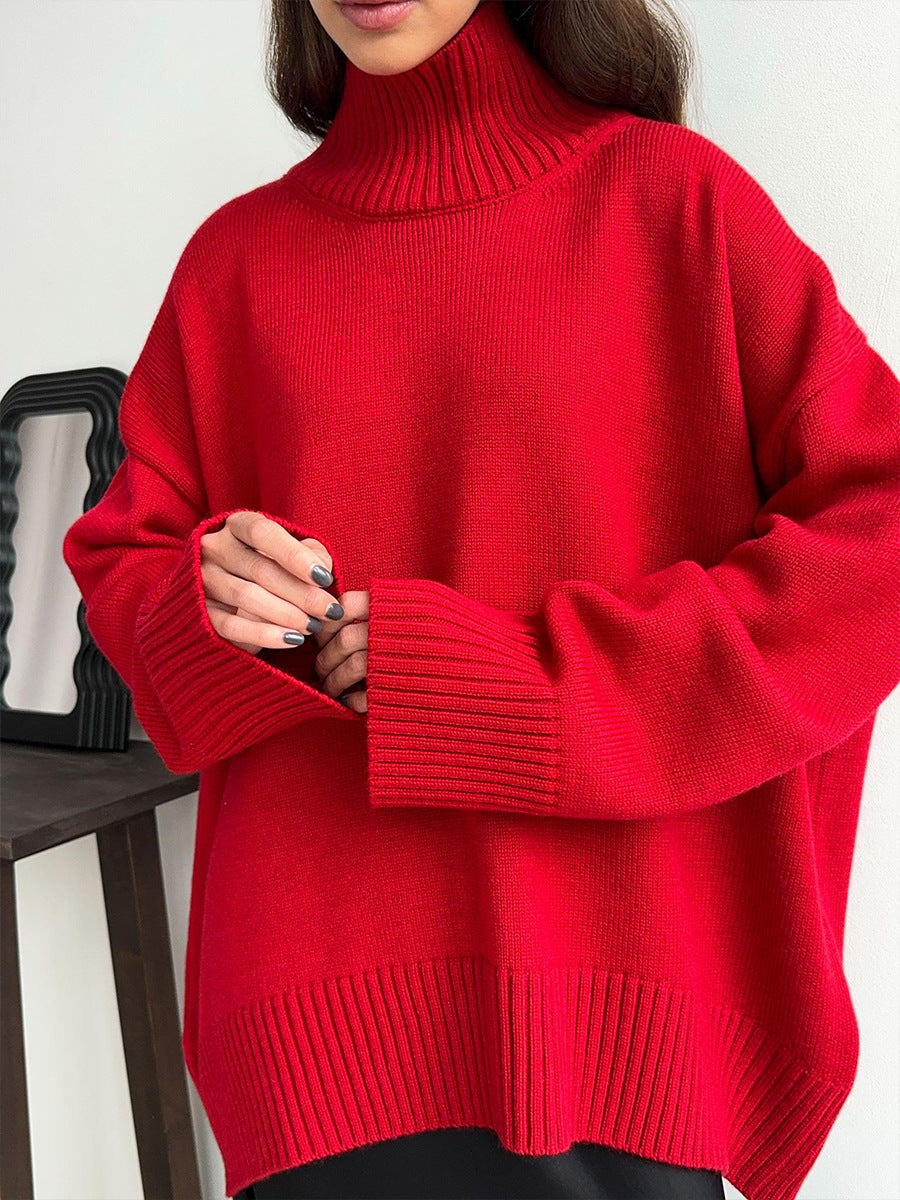 Cozy Solid Color Turtleneck Knitted Pullover Sweater