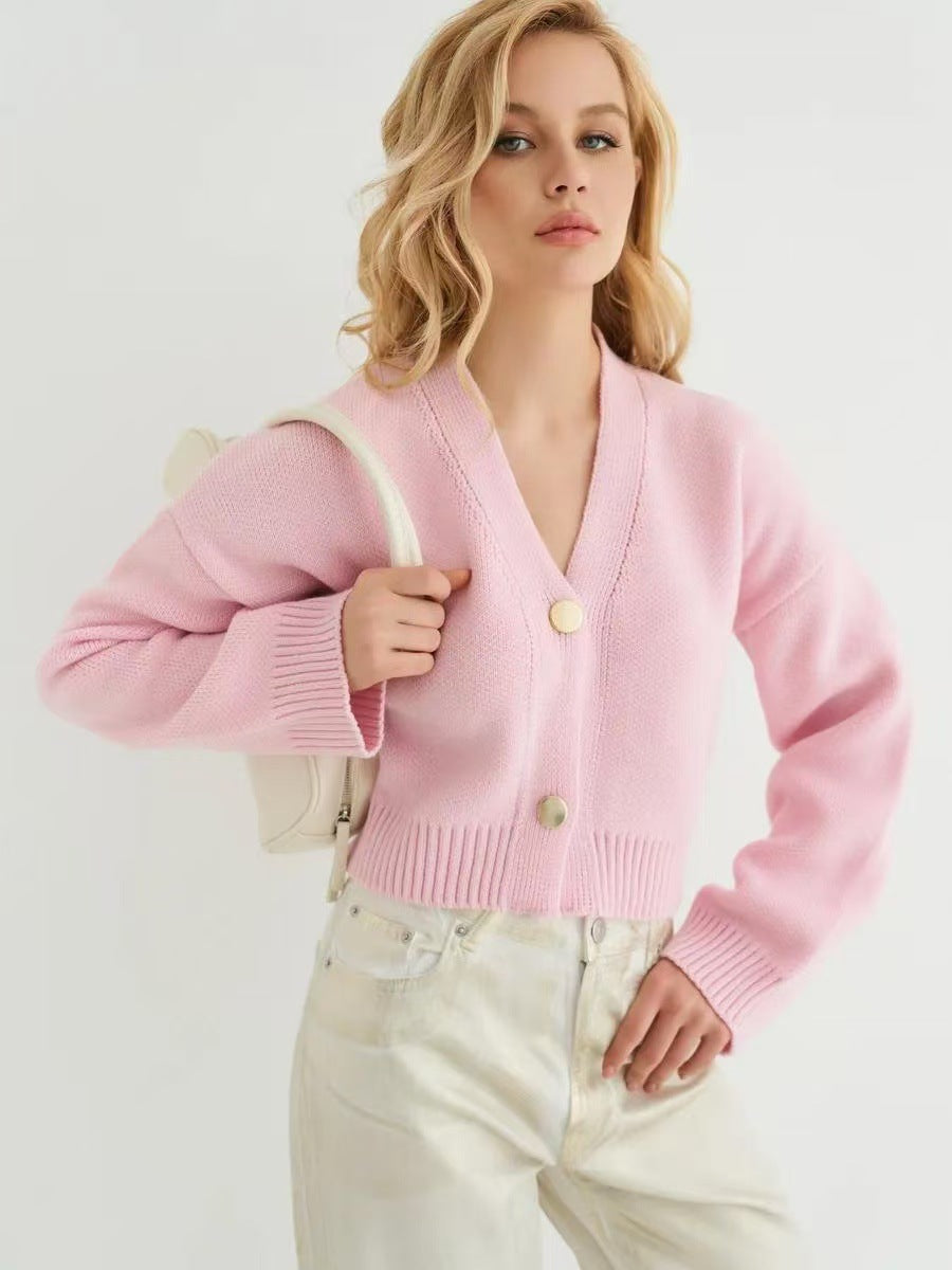 Chic Solid Color V-Neck Loose Knit Cardigan for All Seasons - Fashionpara