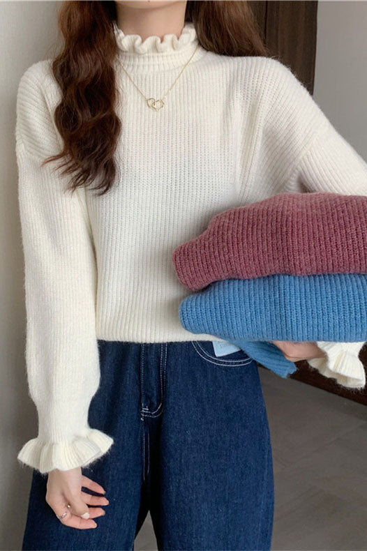 ShoptheCIC Ruffled Half Turtleneck Sweater for Chic Style