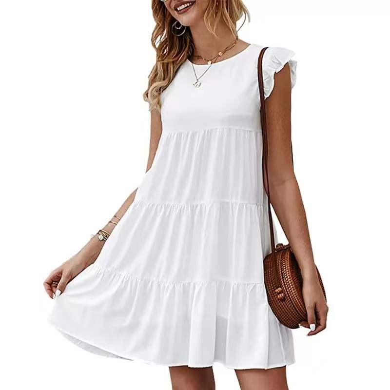Good Karma Cotton Tiered Babydoll Tunic - White - Fashionpara