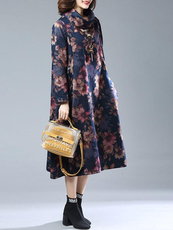 Shawna Vintage Floral Printed Midi Dress - Fashionpara