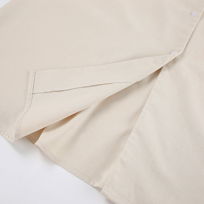 Linen V-Neck Button-Front Puff-Sleeve Midi Dress 22