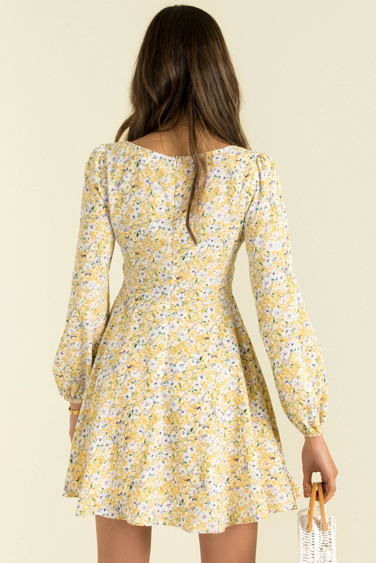 Floral Print Twist Front Cutout Puff Sleeve Mini Dress 4