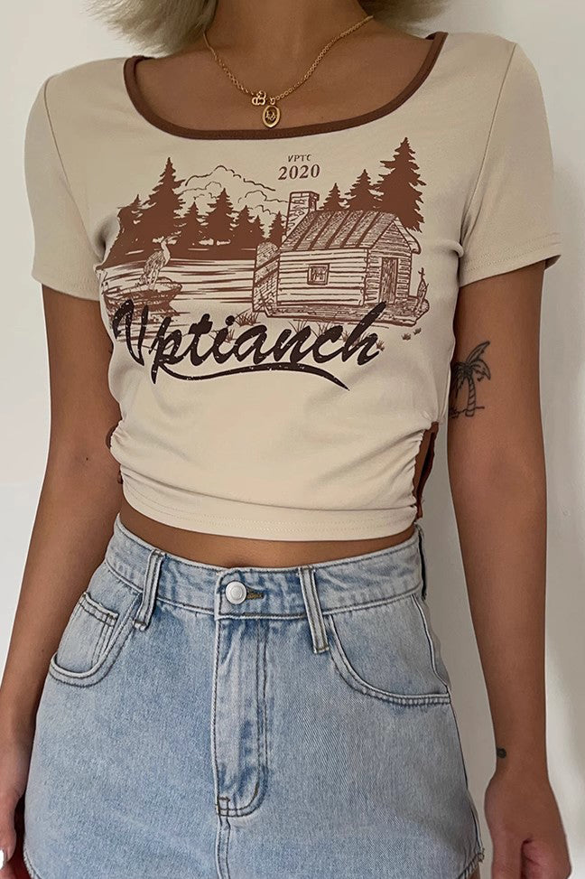 Scoop Neck Printed Ribbed Tank Tops