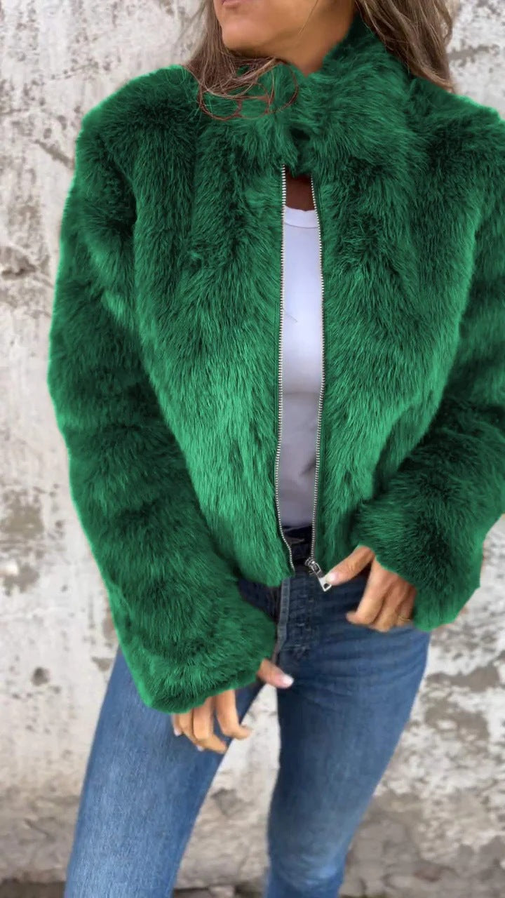 Chic Faux Fur Turtleneck Blazer for Effortless Elegance