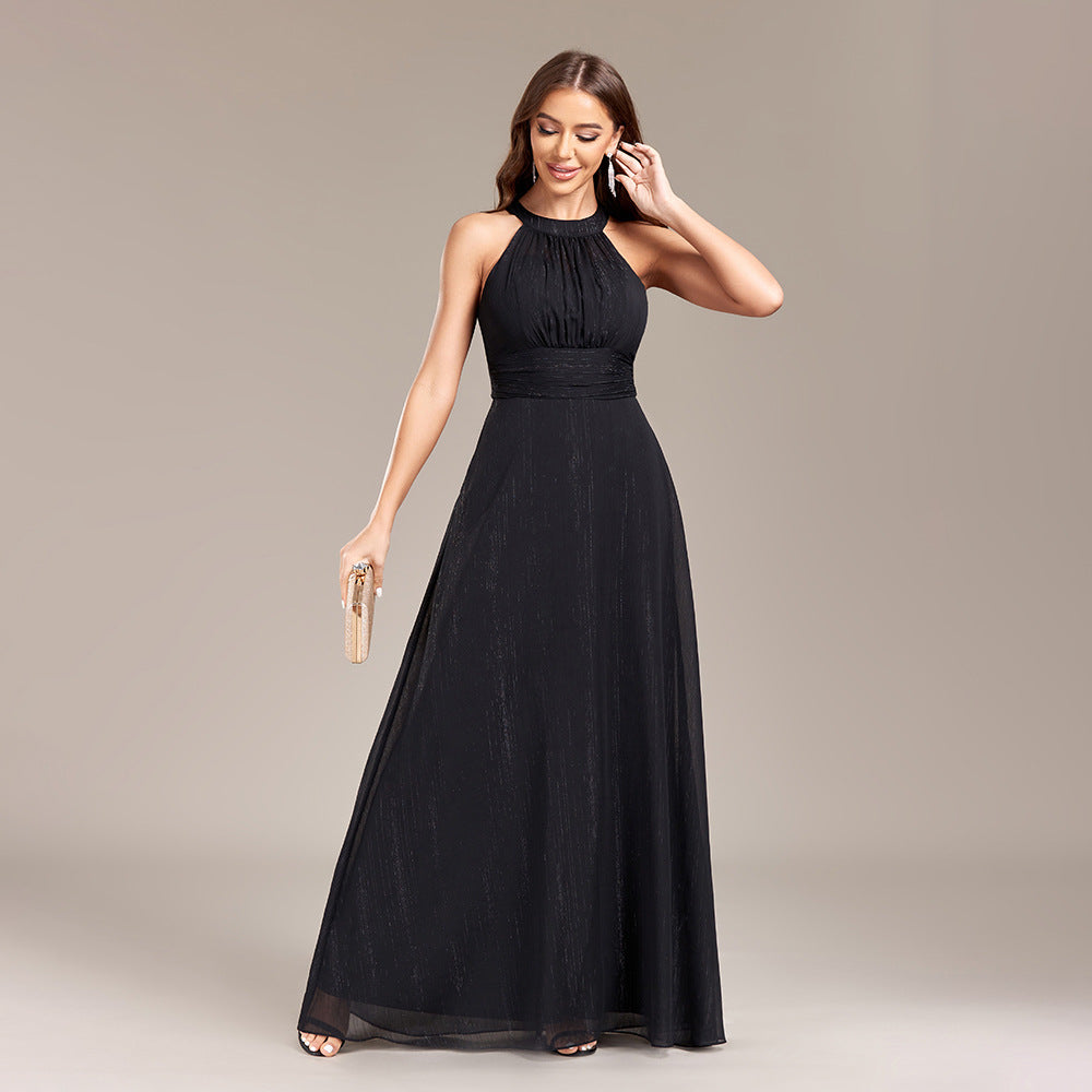 Halter Neck Pleated Waist Chiffon A-Line Maxi Gown - View 6