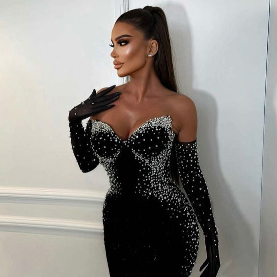 Strapless Sweetheart Rhinestone Embellished Bodycon Formal Gown