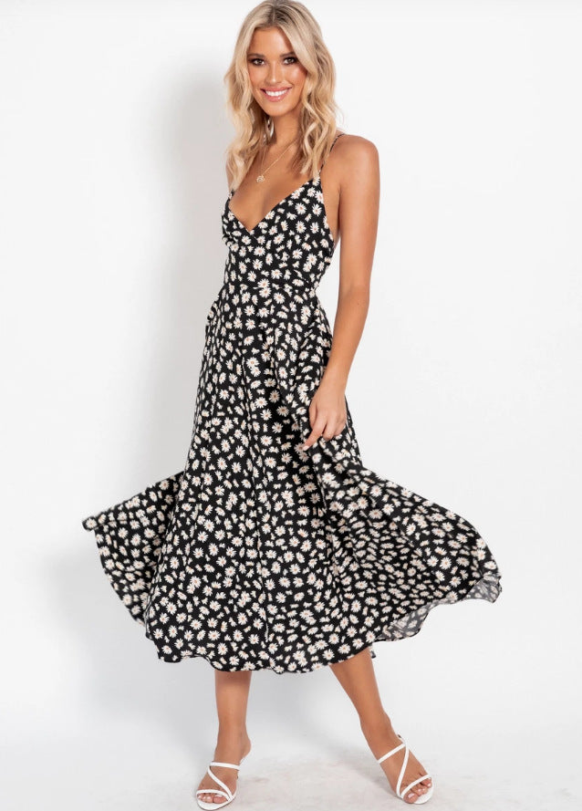 Torrie Polka Dot Tie Front Maxi Dress - Black - FINAL SALE - Fashionpara