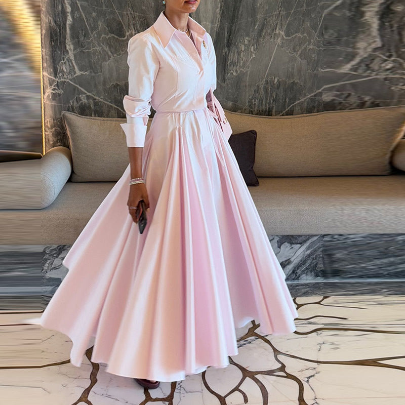 Light pink blouse and long skirt two-piece suit