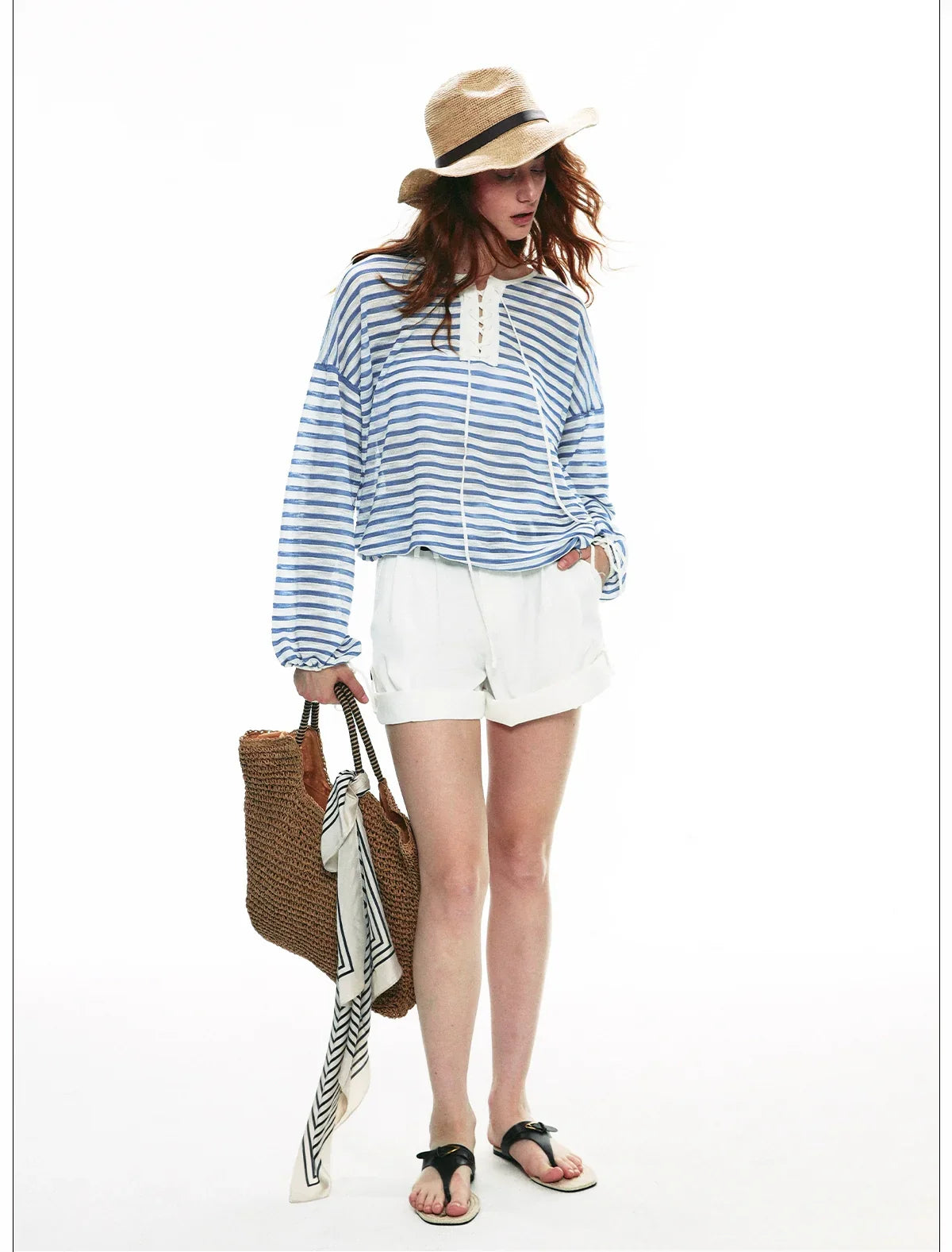 Nautical Lace-Up Striped Top
