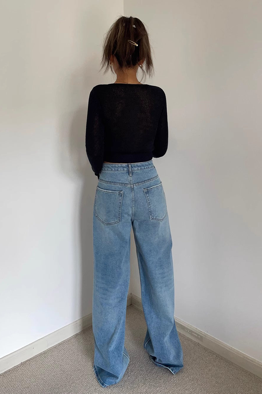 Ripped Wide Leg Slant Pocket Jeans