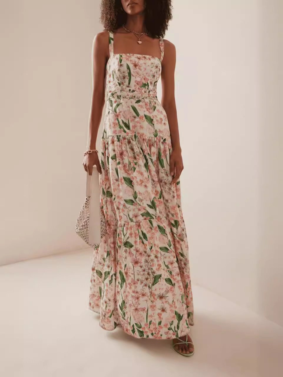A-Line Floral Spaghetti Strap Midi Dress - View 2