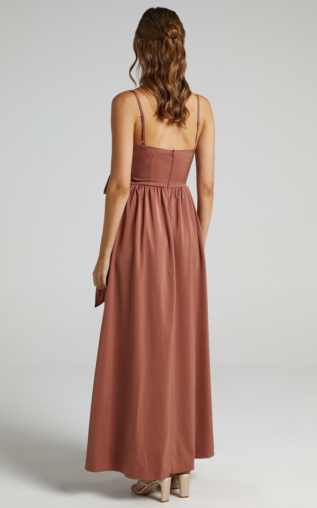 Satin V-Neck Spaghetti Strap Wrap Tie Maxi Dress 3
