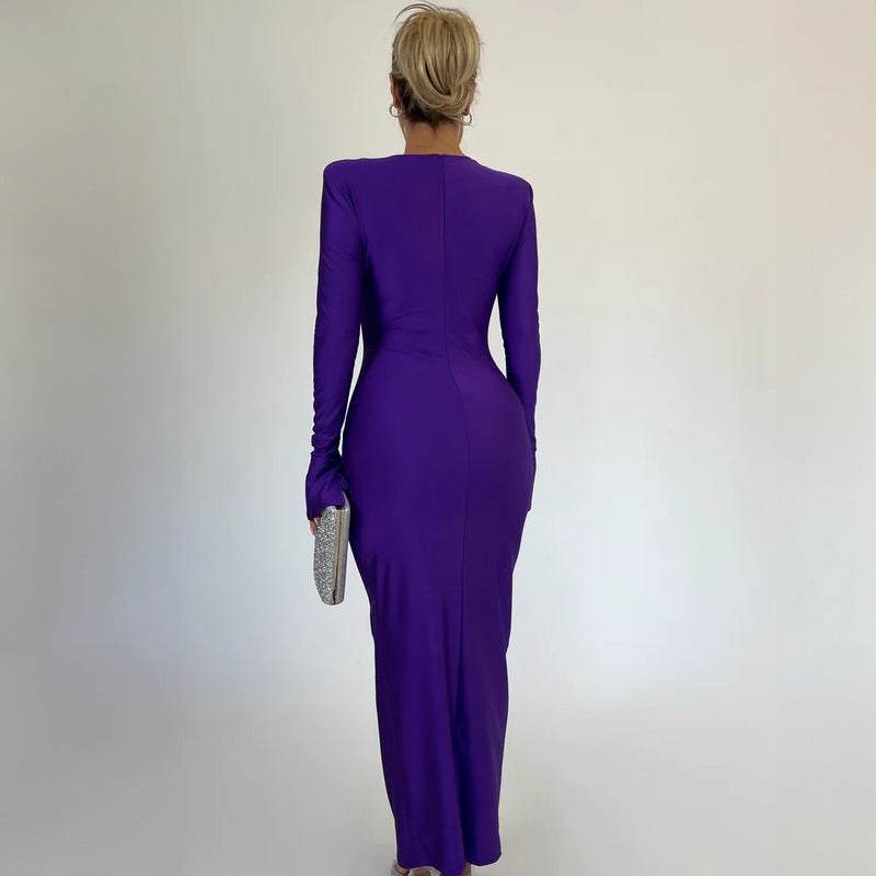 Crew-Neck Long-Sleeve Ruched Bodycon Maxi Dress 6