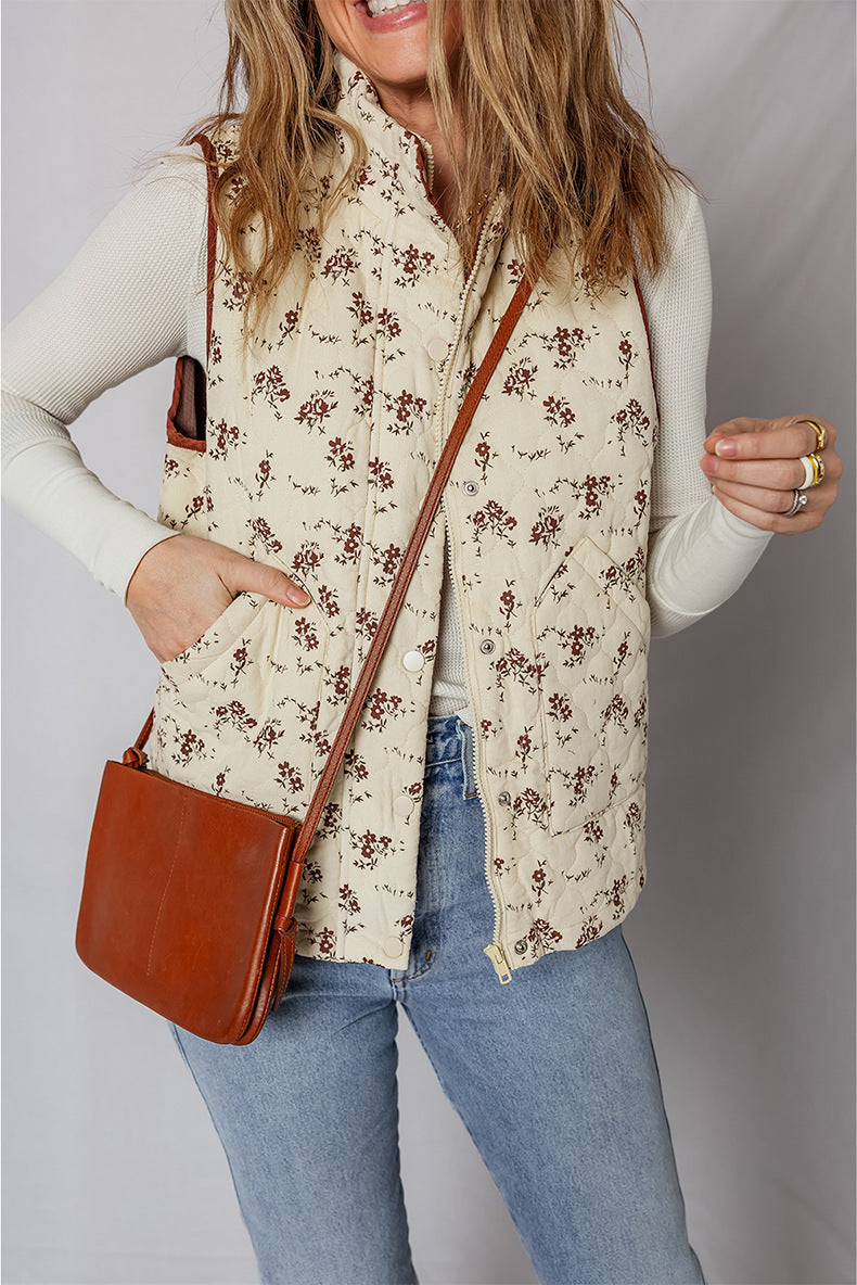 Romantic Floral Color Block Vest