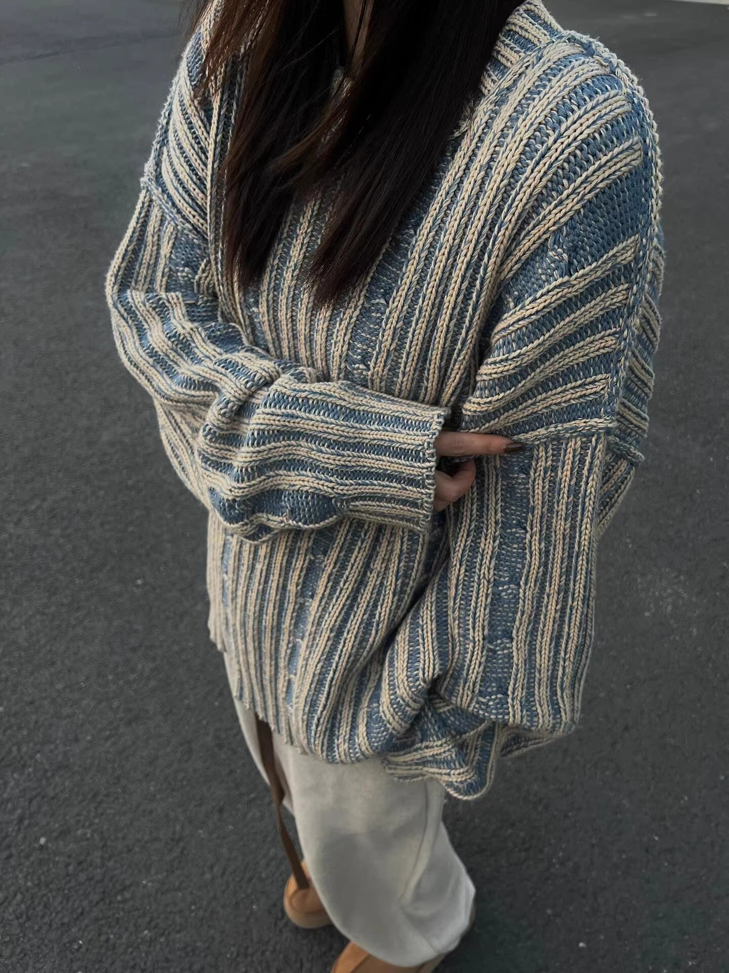 Cozy Retro Striped Loose Sweater for Effortless Style